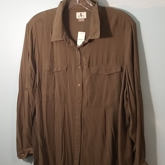 Green long sleeve button up shirt 1X NWT - Picture 1 of 12